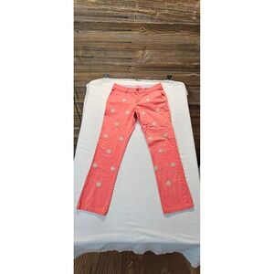 Castaway Nantucket Island Womens Coral Pink Seashell Embroidered Cotton Pants 6